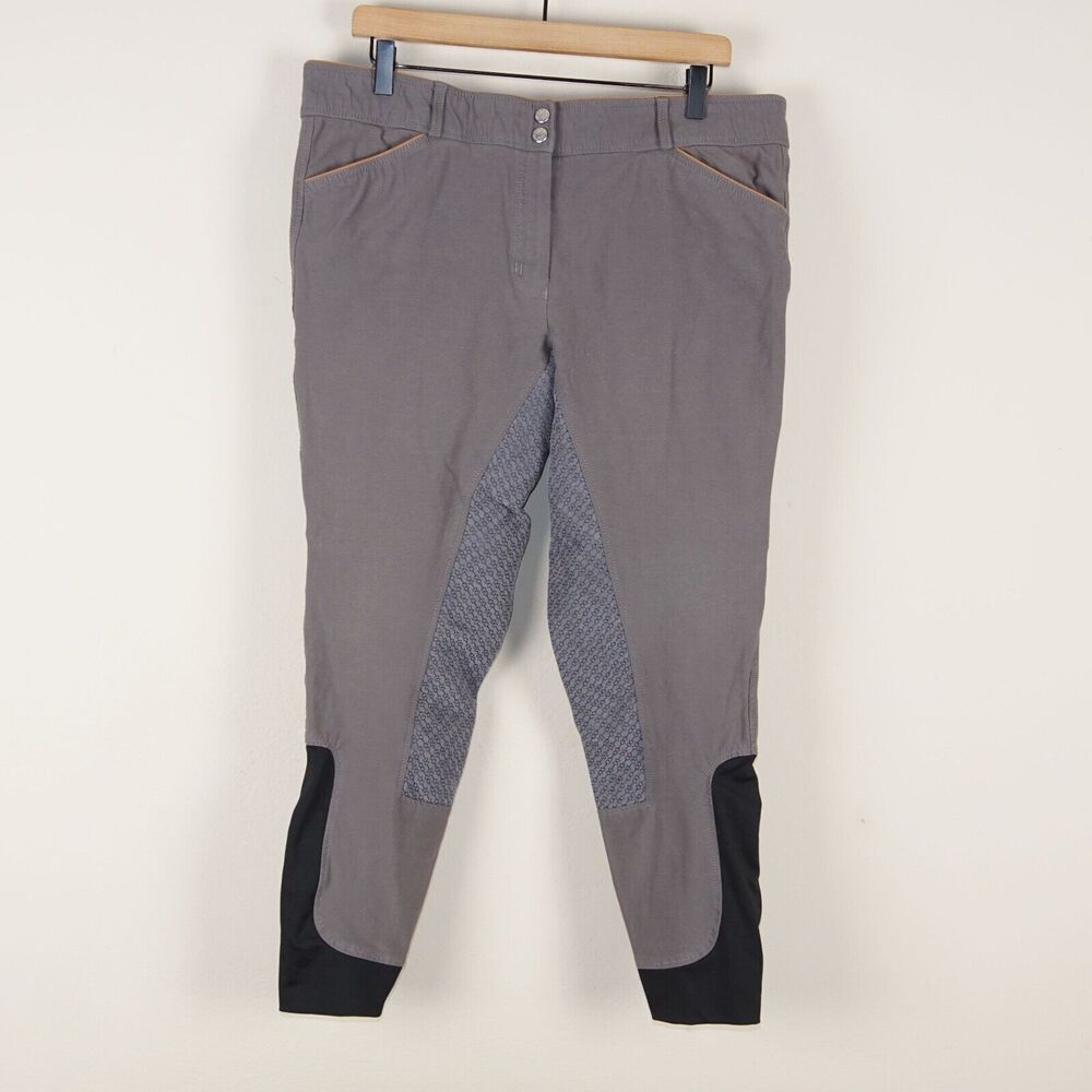 Dover Saddlery Gray Wellesley Piped Silcone Full Seat Breech Pants Sz 34